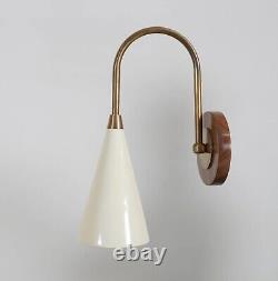 Mid Century Style Wall Mount Lamp Beside Wall Sconce, Walnut Brass Wall Sconce