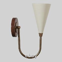 Mid Century Style Wall Mount Lamp Beside Wall Sconce, Walnut Brass Wall Sconce