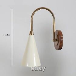 Mid Century Style Wall Mount Lamp Beside Wall Sconce, Walnut Brass Wall Sconce