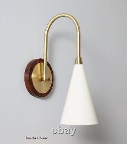 Mid Century Style Wall Mount Lamp Beside Wall Sconce, Walnut Brass Wall Sconce