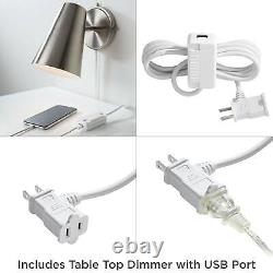 Mid Century Wall Lamps Set of 2 USB Port Brass Plug-In 5 1/2 Fixture Bedroom