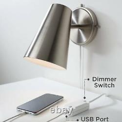 Mid Century Wall Lamps Set of 2 USB Port Brass Plug-In 5 1/2 Fixture Bedroom
