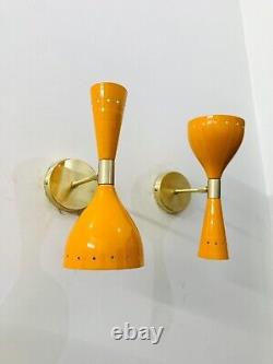 Mid Century Wall Sconce Pair 1950s Brass Italian Adjustable Diabolo