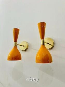 Mid Century Wall Sconce Pair 1950s Brass Italian Adjustable Diabolo