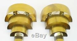 Mid-century Modern Three 3 Tier Brass Wall Mount Pair Of Lights Lamps Sconces