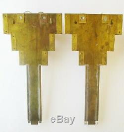 Mid-century Modern Three 3 Tier Brass Wall Mount Pair Of Lights Lamps Sconces