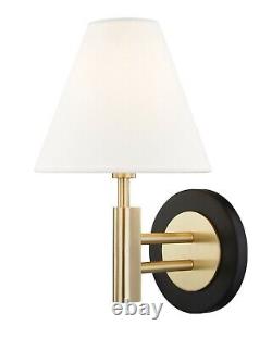 Mitzi Robbie 12 High Aged Brass/Black Wall Sconce with Off White Linen Shade