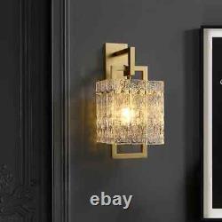 Modern 1-Light Brass Wall Sconce with Water-ripple Glass Shade Bedroom Wall Lamp