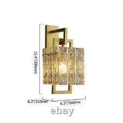 Modern 1-Light Brass Wall Sconce with Water-ripple Glass Shade Bedroom Wall Lamp