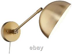 Modern Adjustable Swing Arm Wall Lamps Set of 2 Brass Plug-In Dome Shade Bedroom