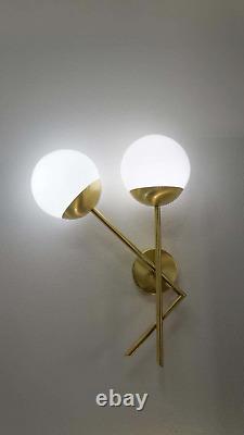 Modern Brass 2 Lights Twisted Arms Glass Globes Wall Sconce Vanity Wall Lamp