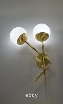 Modern Brass 2 Lights Twisted Arms Glass Globes Wall Sconce Vanity Wall Lamp