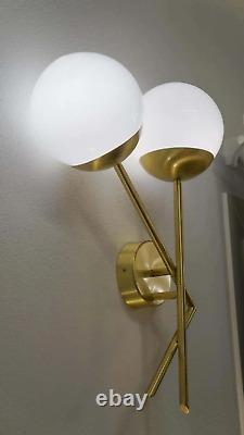 Modern Brass 2 Lights Twisted Arms Glass Globes Wall Sconce Vanity Wall Lamp