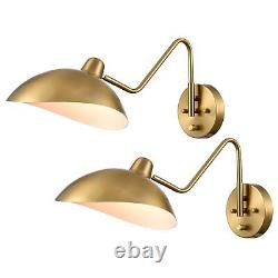 Modern Brass Swing Arm Wall Sconces (Set of 2) Adjustable, Plug-In or Hardwired