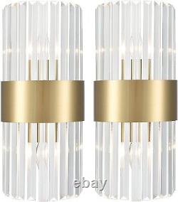 Modern Clear Glass Wall Sconces Set of Two Titanium Gold Wall Light Fixtures