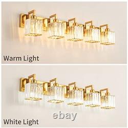 Modern Crystal Bathroom Vanity Light 5-Lights Gold Modern Crystal Wall Lamp