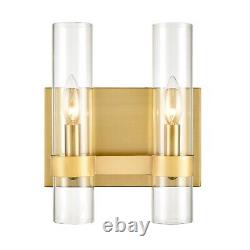 Modern Gold Cylinder Wall Sconce Fixture Brass Wall Light with Clear Glass