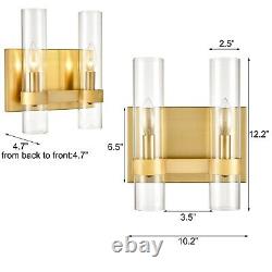 Modern Gold Cylinder Wall Sconce Fixture Brass Wall Light with Clear Glass