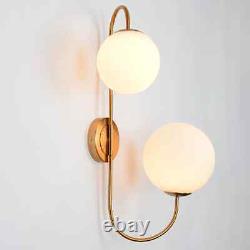 Modern Gold Metal Globe 2-Light Vanity Light Glass Shade Indoor Wall Sconce Lamp