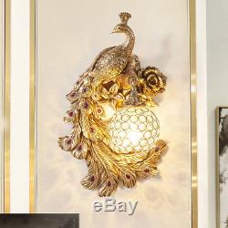 Modern LED Crystal Peacock Wall Lamp E27 Lighting Fixture Resin Wall Sconce New