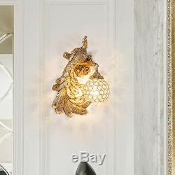 Modern LED Crystal Peacock Wall Lamp Lighting Fixture Resin Wall Sconce Bedroom