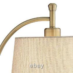 Modern Swing Arm Wall Lamp Antique Brass Black Plug-In Fixture Tan Drum Reading