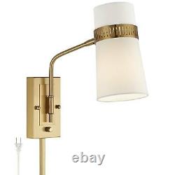 Modern Swing Arm Wall Lamp Antique Brass Plug-In Fixture Cylinder Shade Bedroom