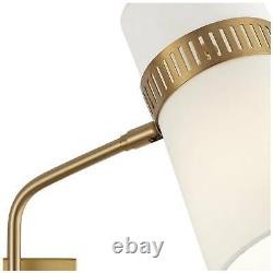 Modern Swing Arm Wall Lamp Antique Brass Plug-In Fixture Cylinder Shade Bedroom