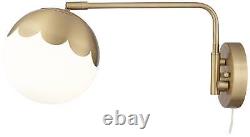 Modern Swing Arm Wall Lamp Antique Brass Plug-In Fixture Globe Glass for Bedroom