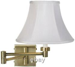 Modern Swing Arm Wall Lamp Antique Brass Plug-In Fixture White Bell for Bedroom