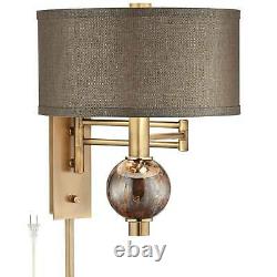 Modern Swing Arm Wall Lamp Brass Plug-In Fixture Dark Taupe for Bedroom Bedside