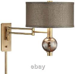 Modern Swing Arm Wall Lamp Brass Plug-In Fixture Dark Taupe for Bedroom Bedside