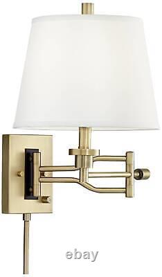 Modern Swing Arm Wall Lamp Brass Plug-In Fixture Empire Shade Bedroom Bedside