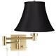 Modern Swing Arm Wall Lamp Warm Antique Brass Plug-In Fixture Black Bell Bedroom