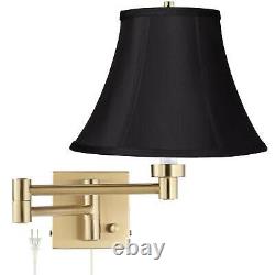 Modern Swing Arm Wall Lamp Warm Antique Brass Plug-In Fixture Black Bell Bedroom