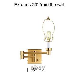 Modern Swing Arm Wall Lamp Warm Antique Brass Plug-In Fixture Black Drum Bedroom