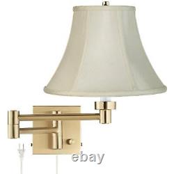 Modern Swing Arm Wall Lamp Warm Antique Brass Plug-In Fixture Creme Bell Bedroom