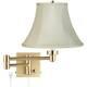 Modern Swing Arm Wall Lamp Warm Antique Brass Plug-In Fixture Creme Bell Bedroom
