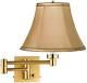 Modern Swing Arm Wall Lamp Warm Antique Brass Plug-In Fixture Tan Bell Bedroom