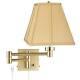 Modern Swing Arm Wall Lamp Warm Antique Brass Plug-In Golden Tan Square Bedroom