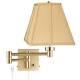Modern Swing Arm Wall Lamp Warm Antique Brass Plug-In Golden Tan Square Bedroom