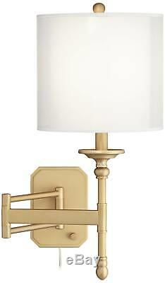 Modern Swing Arm Wall Lamp Warm Brass Plug-In Fixture Organza Bedroom Bedside
