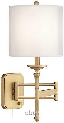 Modern Swing Arm Wall Lamp Warm Brass Plug-In Fixture Organza Bedroom Bedside