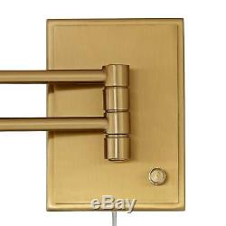 Modern Swing Arm Wall Lamp Warm Brass Plug-In Fixture Sheer Shade for Bedroom
