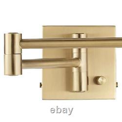 Modern Swing Arm Wall Lamp Warm Brass Plug-In Fixture White Linen for Bedroom