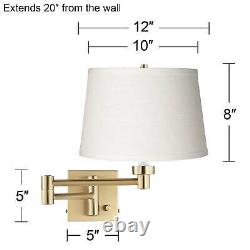 Modern Swing Arm Wall Lamp Warm Brass Plug-In Fixture White Linen for Bedroom