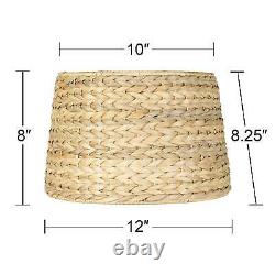 Modern Swing Arm Wall Lamp Warm Brass Plug-In Fixture Woven Seagrass for Bedroom