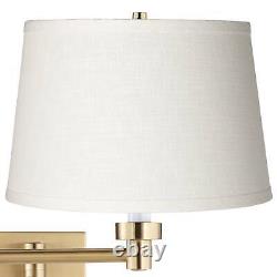 Modern Swing Arm Wall Lamp Warm Brass Plug-In Light Fixture Linen Shade Bedroom