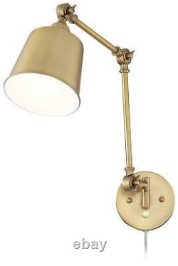 Modern Swing Arm Wall Lamps Set of 2 Antique Brass Plug-In Adjustable Reading