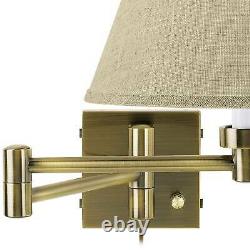 Modern Swing Arm Wall Lamps Set of 2 Brass Plug-In Fixture Fine Burlap Bedroom